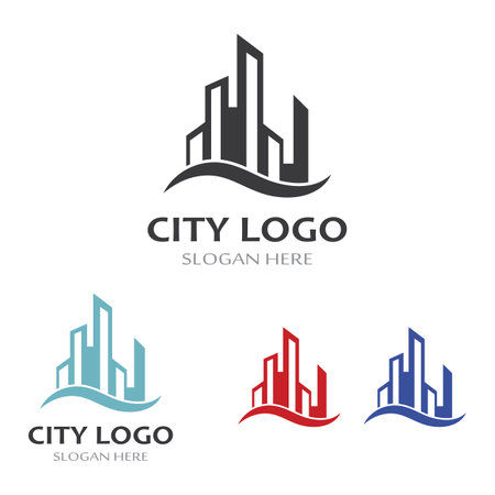city ââskyline, city silhouette, modern city, and city center. With logo design concept, icon and symbolのイラスト素材
