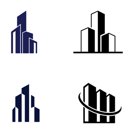 city ââskyline, city silhouette, modern city, and city center. With logo design concept, icon and symbolのイラスト素材