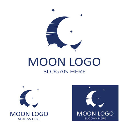 full moon and half moon logo, with logo vector icon concept design and symbolsのイラスト素材