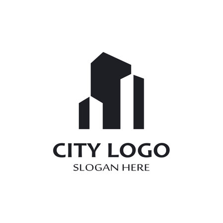 city ââskyline, city silhouette, modern city, and city center. With logo design concept, icon and symbolのイラスト素材