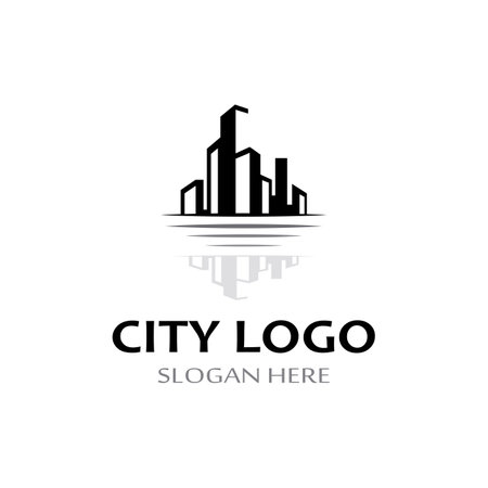 city ââskyline, city silhouette, modern city, and city center. With logo design concept, icon and symbolのイラスト素材