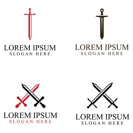 Sword, shield and king's sword logo. Logo vector design.のイラスト素材