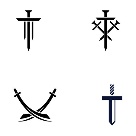 Sword, shield and king's sword logo. Logo vector design.のイラスト素材