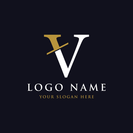 Initial V Minimal letter logo design with a modern and luxurious geometric shape. Logo for business, brand, company, business card or identity and fashion.のイラスト素材