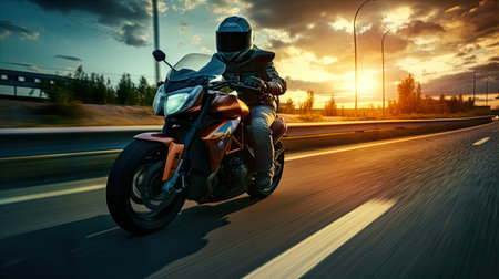 Motorcyclist on a sports motorcycle . Generate AIの素材
