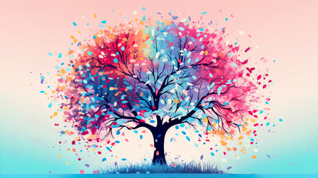 illustrations image of a tree with colorful Generate AIの素材