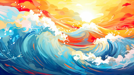Illustrations colorful light blue waves Generate Aiの素材