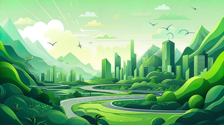 illustrator fantasy world scenery in Japan with mountain Generate Aiの素材