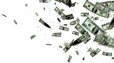 Dollar bills raining white Generate AIの素材