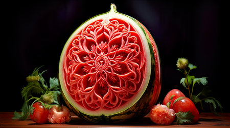 Photo handcrafted watermelon carved owl Generate AIの素材