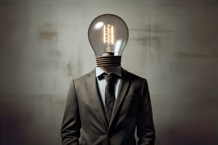 A man with a light bulb instead of a head concept idea . Generate AIの素材