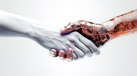 human and robot_hands_shaking_hands friendly modern . Generate AIの素材