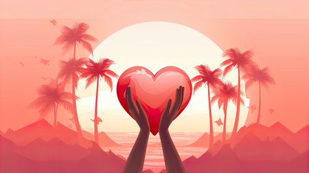 illustration vector focus palms holding red  love . generate Aiの素材