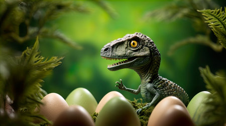 Photo focus macro detailed little green dinosaur. Generate Aiの素材
