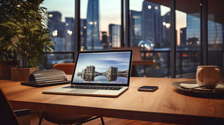 Photo focus macro modern workspace conference  laptop . Generate Aiの素材