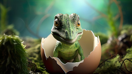 Photo focus macro detailed little green dinosaur. Generate Aiの素材