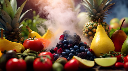 Composition with variety of organic fruits and vegetables. Balanced diet.の素材