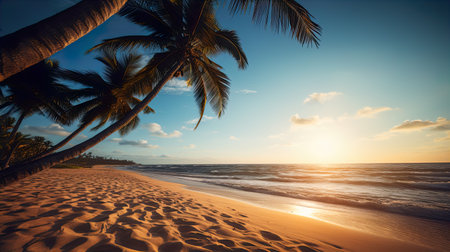 Beautiful tropical beach and sea with coconut palm tree - Vintage Filterの素材