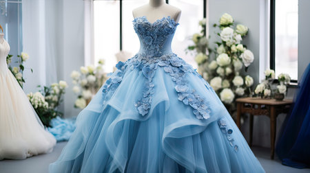 Wedding dress on a mannequin in a wedding salonの素材