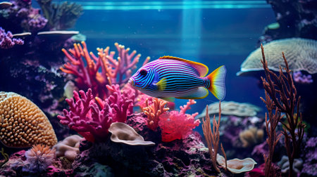 Underwater world with corals and tropical fish. Colorful backgroundの素材
