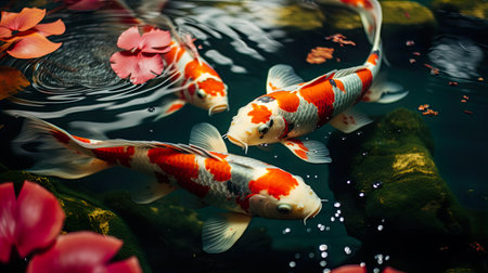 Koi fish swimming in the pond. Beautiful koi fish.の素材