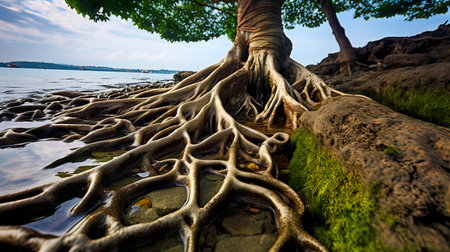 Mangrove tree roots on the beach at Phuket, Thailandの素材