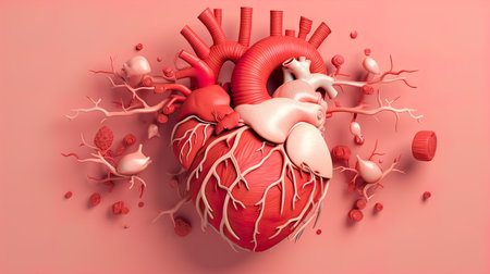 Human heart with circulatory system, 3d rendering. Computer digital drawing.の素材