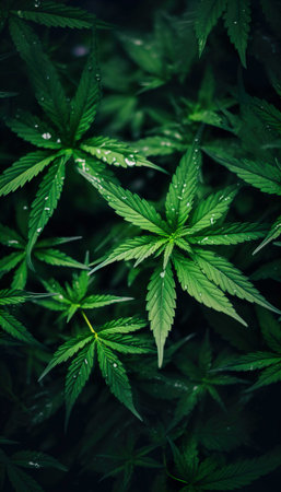 Cannabis sativa background. Green leaves of cannabis marijuana.の素材