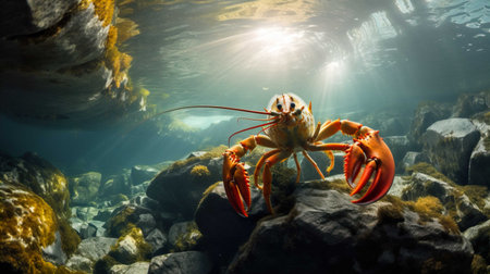 Crayfish under the water in the aquarium. Underwater lifeの素材