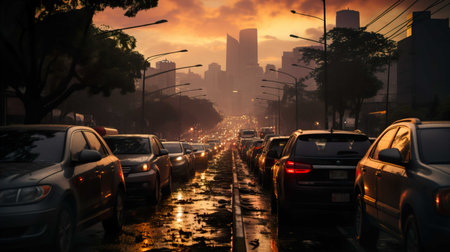 Traffic jam in the city at sunset, Bangkok, Thailand.の素材