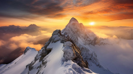 Mountain landscape in the clouds. Sunrise in the mountains of the Caucasus.の素材