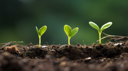 Green seedling illustrating concept of new life and beginning to germinateの素材