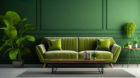 Green living room interior with sofa and plant - 3D Renderingの素材