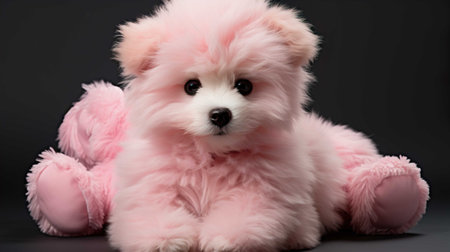 Studio shot of a cute Pomeranian puppy on black background.の素材