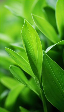 Close up of green leaves. Nature background. Shallow depth of field.の素材