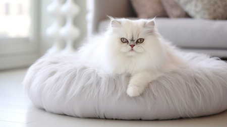 Cute persian cat lying on pillow at home, closeupの素材