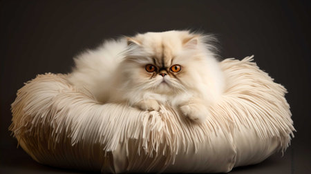 Persian cat on a white pillow. Studio photo on a dark background.の素材