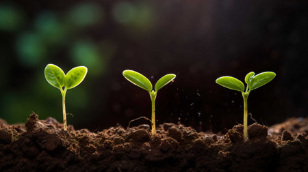 Young green seedling illustrating concept of new life and begin to growの素材