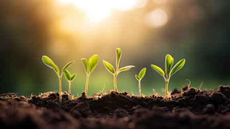 Young green seedling illustrating concept of new life and investment in agricultureの素材
