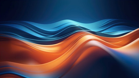 3d rendering of abstract blue and orange background with smooth wavy linesの素材
