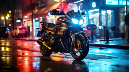 Motorcycle in the city at night. Motorcycle in the city at night.の素材