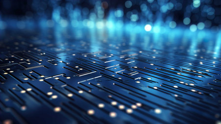 Circuit board futuristic technology background. 3d rendering toned imageの素材