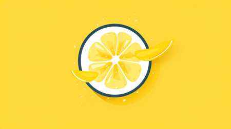 Sliced lemon in a plate on a yellow background. Vector illustration.の素材