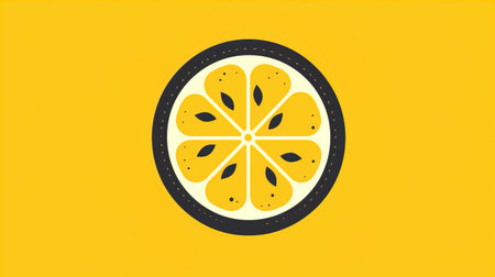 Lemon slice vector illustration. Citrus fruit icon isolated on yellow background.の素材