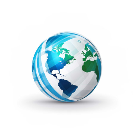 Globe icon with world map on white background. Vector illustration.の素材