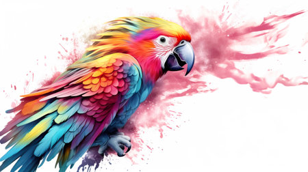 Colorful macaw parrot isolated on white background. Watercolor paintingの素材