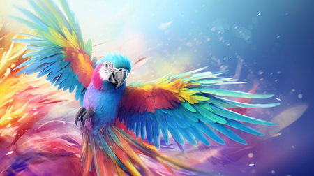 Colorful macaw parrot on a colorful background. 3d renderingの素材