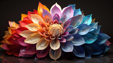 Colorful dahlia flower on black background. 3d renderingの素材