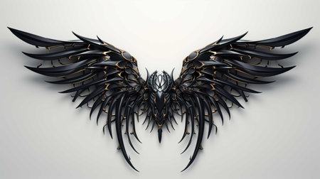 3d rendering of a black angel wings on a white background.の素材