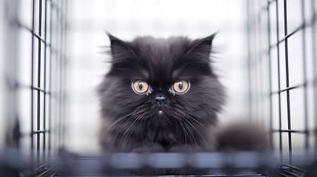Persian cat in a cage. Selective focus on eyes.の素材